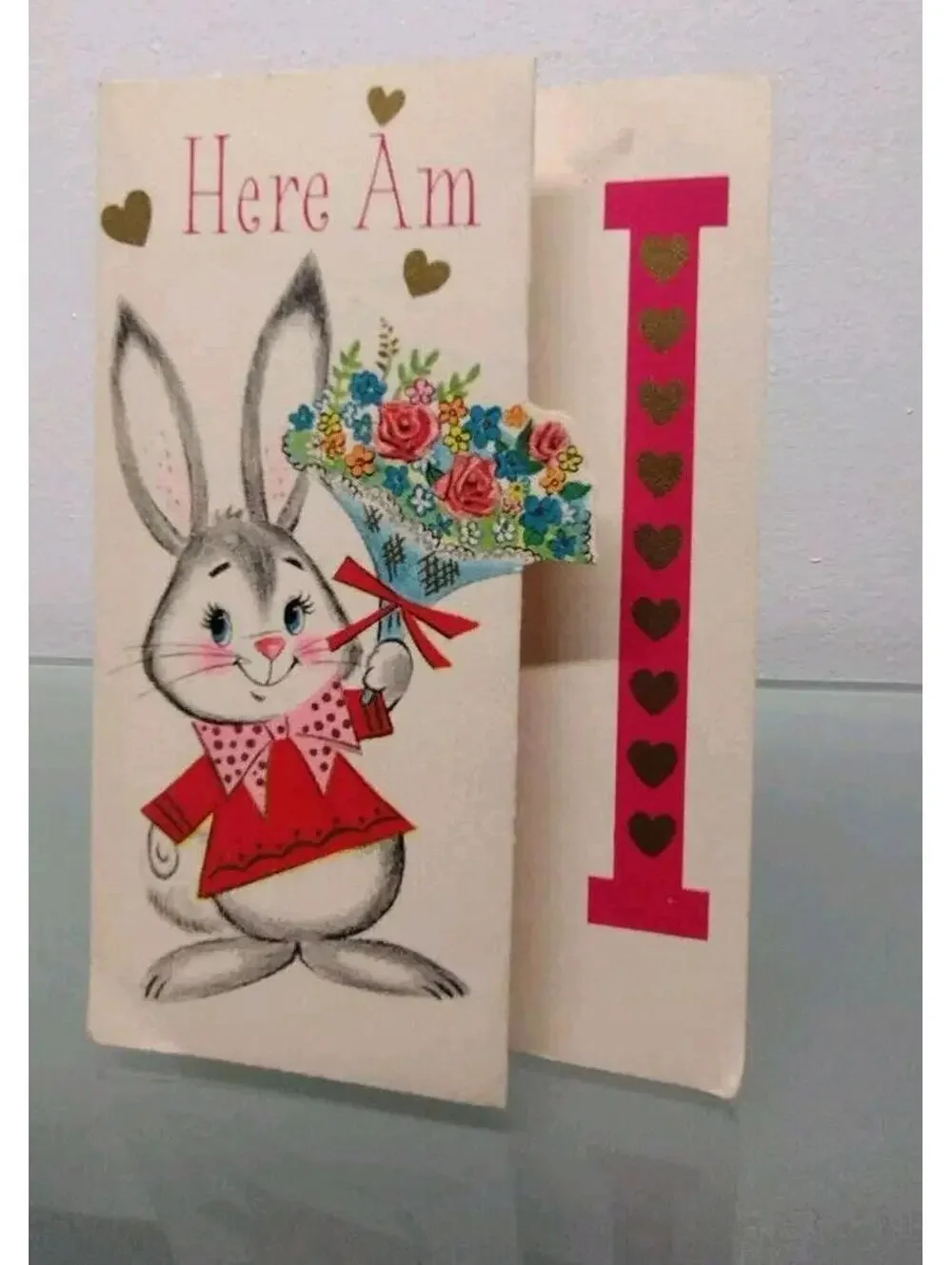Valentines Day Card HERE AM SAYIN'... HI Bunny Valentine Rust Craft VINTAGE 60s